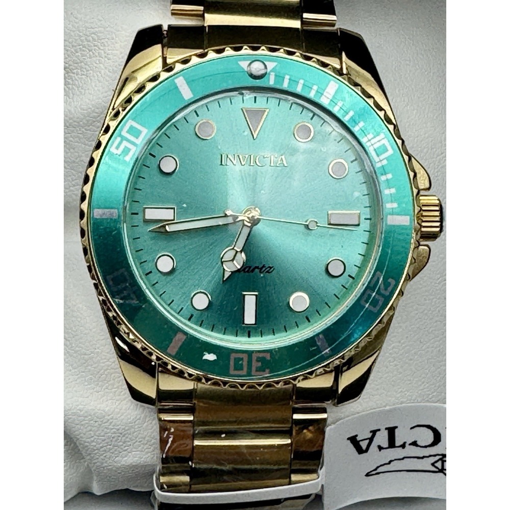 Invicta Diver 69400 Men's 42mm Gold Tone Quartz Green Dial Watch New Box - Picture 3 of 5